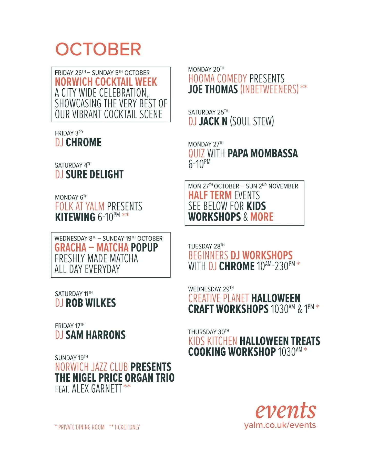 October at Yalm!

Folks nights, Quiz nights, Comedy nights and much more! 🎃

#Yalm #LetsYalm #Norwich #NorwichBusiness #NorwichFood #NorwichLanes #NorwichRestaurant #NorwichRestaurants #Norfolk #NorfolkFood #EastAnglia #Food #Foodie #Foodies #FoodAd