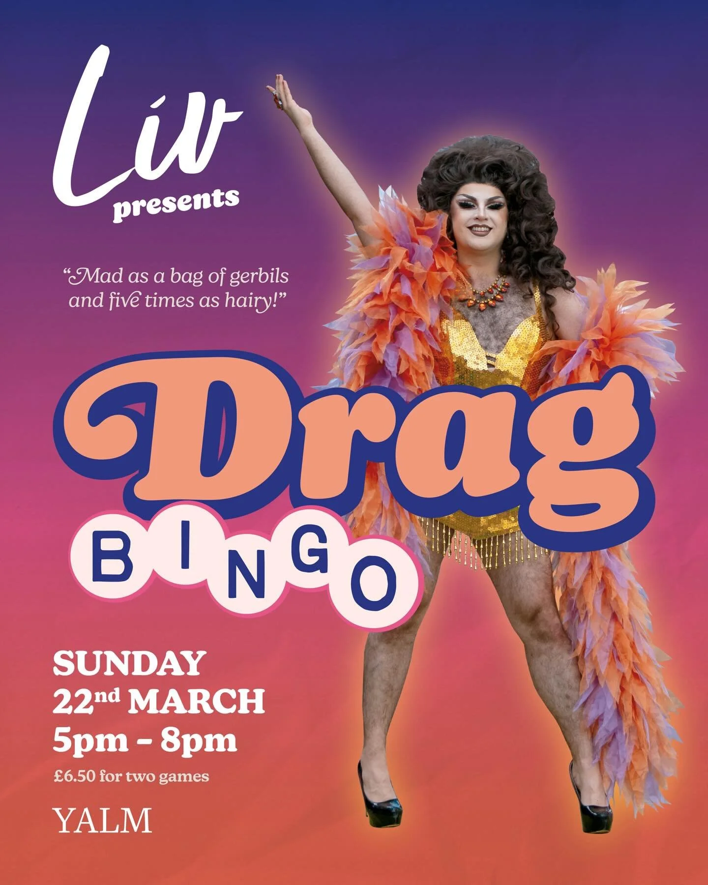 ✨ @liv_presents DRAG BINGO at YALM ✨

📅 Sunday 22 March | 5&ndash;8pm

Bingo&hellip; but make it fabulous 💅
Join us at YALM for another unforgettable Drag Bingo hosted by Norwich royalty, the one and only Liv.

Expect big laughs, bold looks and bri