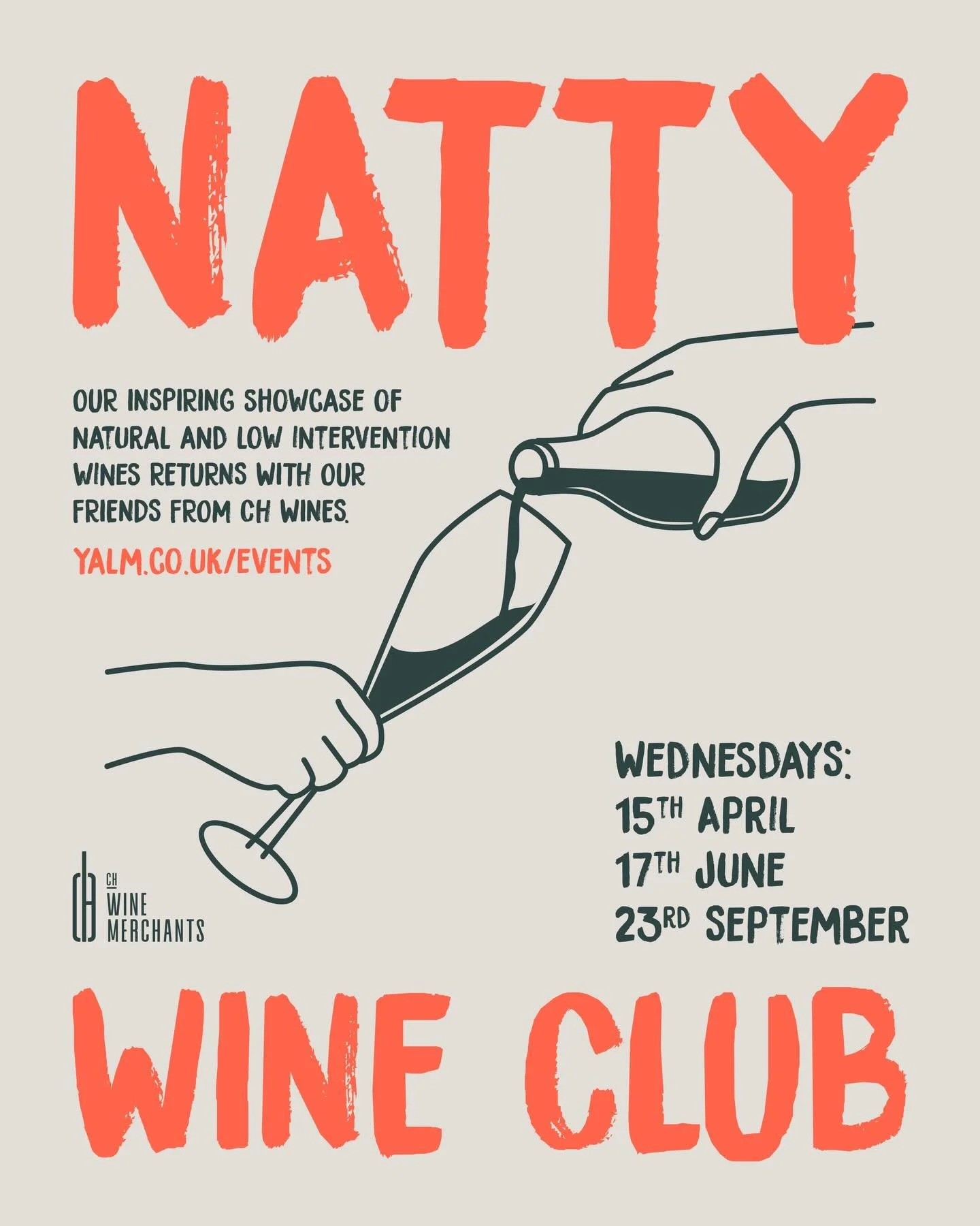 🍷 Natty Wine Club at YALM
Wednesday 17 June | 7&ndash;9pm

Join us for an informal evening with our friends at CH Wines as they pour some absolute belters &mdash; natural and low-intervention wines that deserve your full attention.

Whether you&rsqu