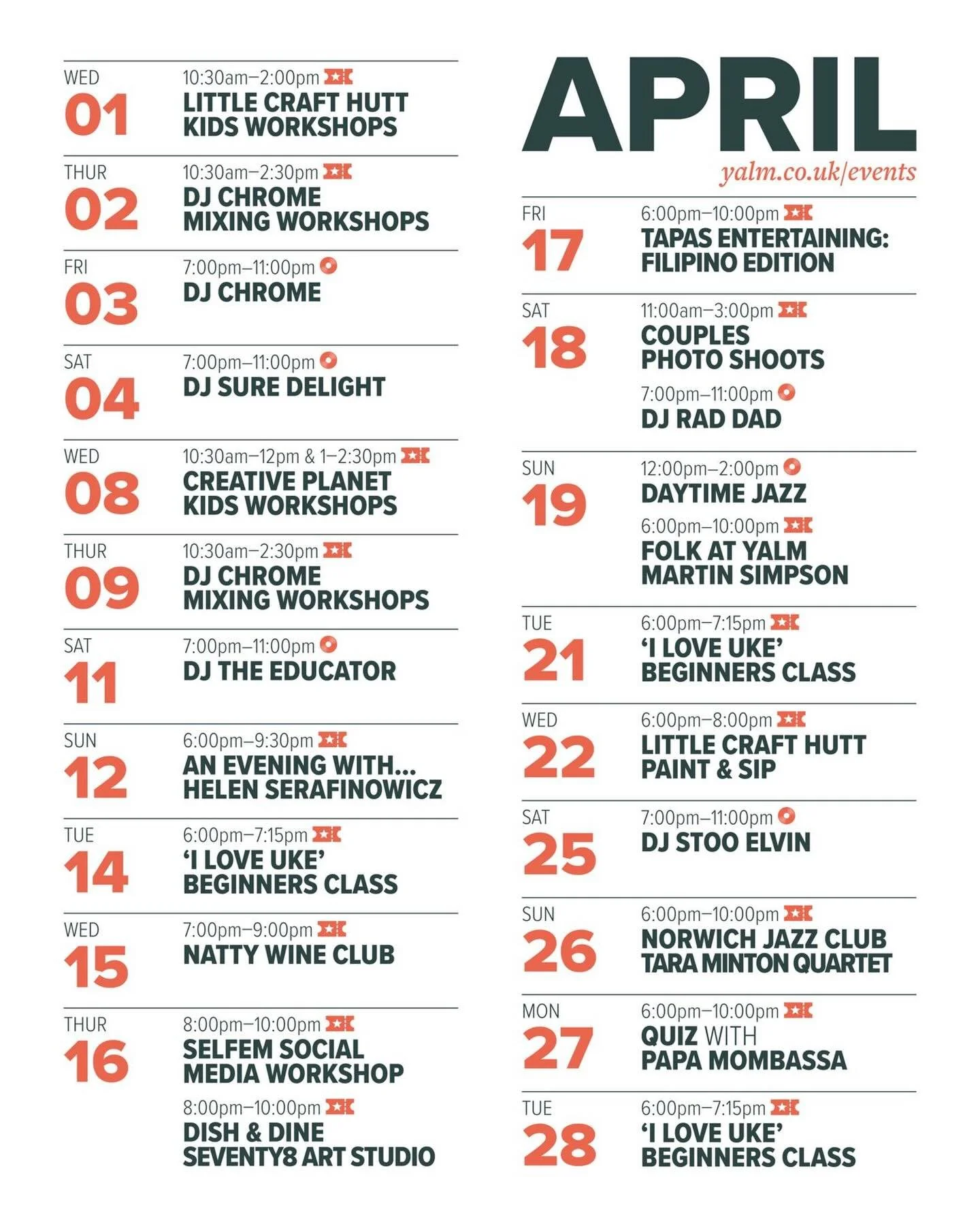 April at YALM is looking stacked 👀

From live jazz and Natty Wine Club nights to stand-up comedy, couples photoshoots and everything in between, there&rsquo;s plenty happening all month long.

Whether you&rsquo;re planning a date night, a catch-up w