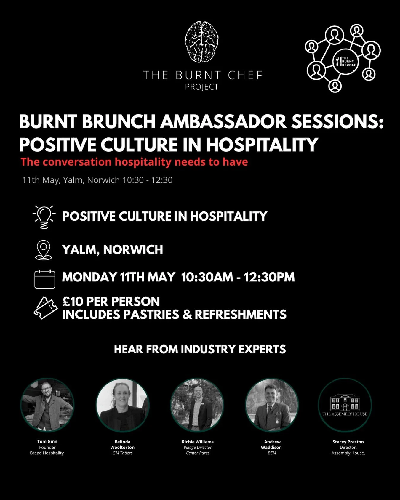 A morning for conversation, connection and positive change

Join us for the Burnt Brunch Ambassador Sessions: Positive Culture in Hospitality

🗓 Monday 11th May
⏰ 10:30&ndash;13:00

A relaxed, hospitality-led event bringing together industry profess