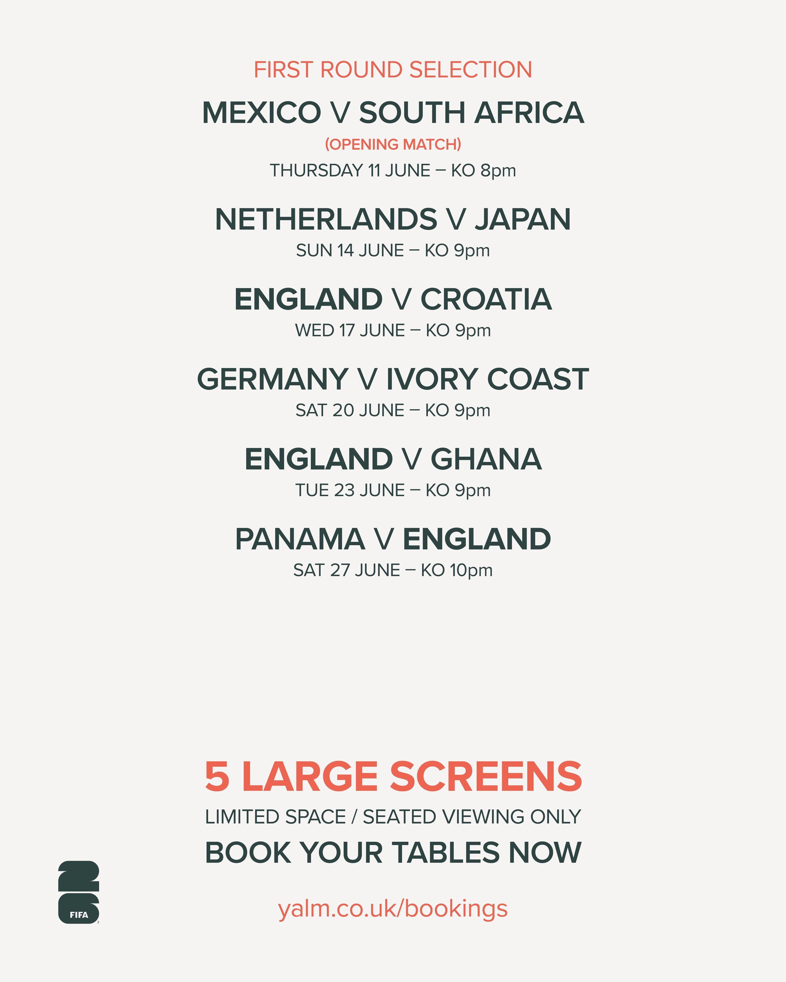 ⚽ WORLD CUP 2026 ⚽

The countdown is on and we&rsquo;re kicking things off with the opening match and ceremony in style 

📺 FOUR giant screens
📺 ONE mega screen
🍔 Food, drinks and atmosphere from kick-off to full-time

Opening Game:

🇲🇽 Mexico v