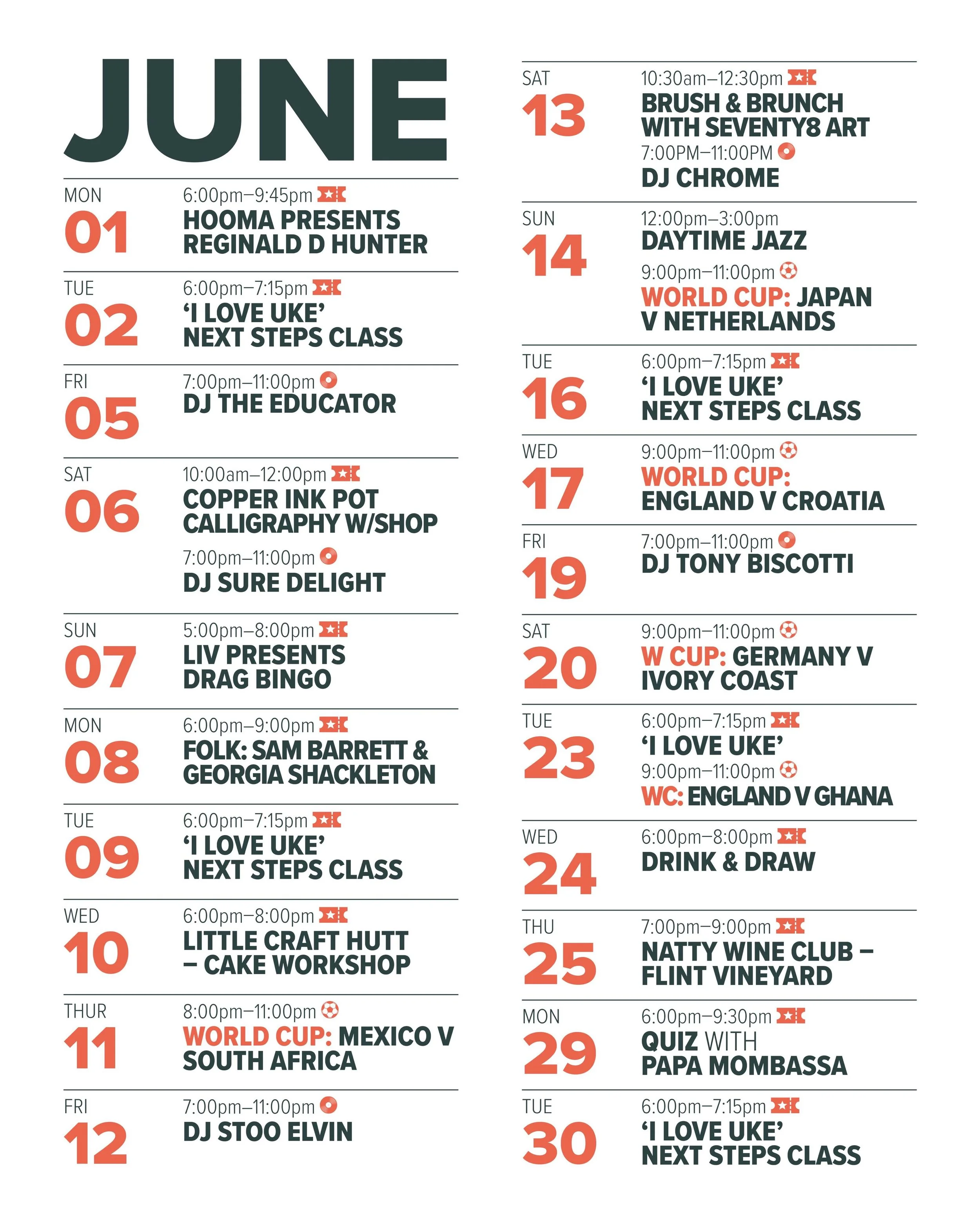June in Norwich is looking pretty good ☀️

Whether you&rsquo;re heading into the city for comedy, live music, the World Cup, a workshop or simply a catch-up with friends, there&rsquo;s plenty happening at Yalm this month.

Make a day of it in the Roy