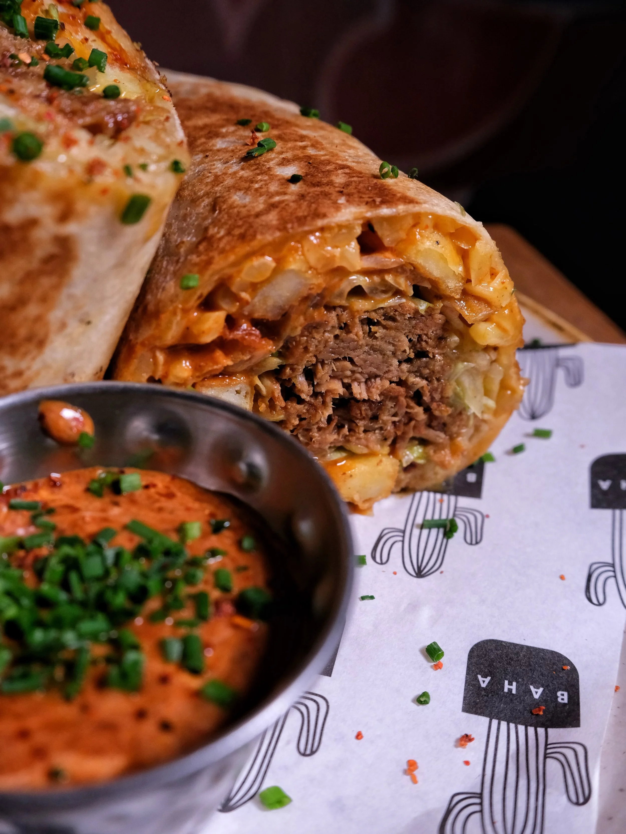 Yes, there are fries inside the burrito.

This week&rsquo;s special from @thebahakitchen is a California-style spicy beef burrito. It&rsquo;s packed with slow-cooked beef, spicy ketchup, Monterey Jack, French fries, crispy onions and shredded iceberg
