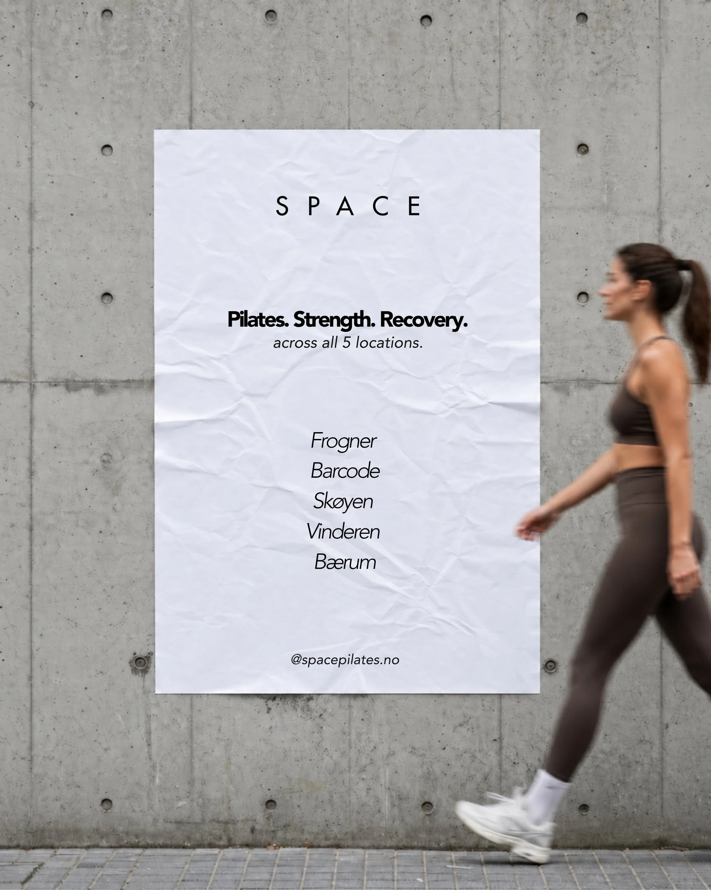Five locations. One SPACE.

Frogner, Barcode, Sk&oslash;yen, Vinderen + B&aelig;rum &mdash; giving you more freedom to train where it works best for your week.

Pilates. Strength. Recovery. Across all 5 locations.

Find your SPACE 🤍