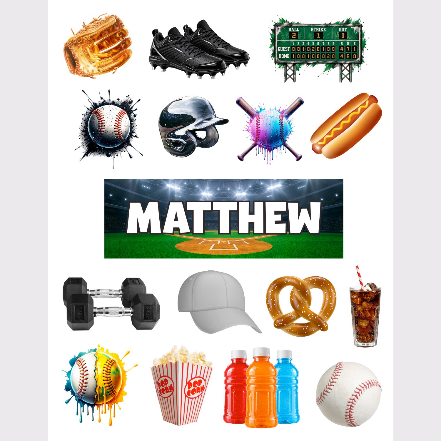 Baseball Field Removable Vinyl Sticker Sheet