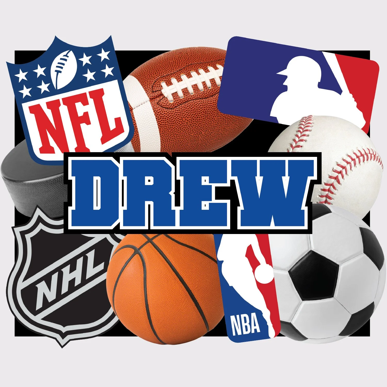 Sports Balls & Loogs Collage Large Removable Vinyl Sticker