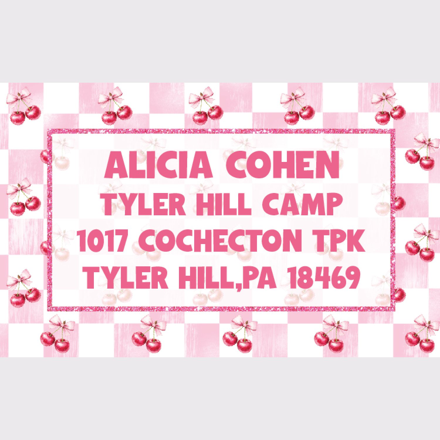 Cherries on Pink Check Address Labels
