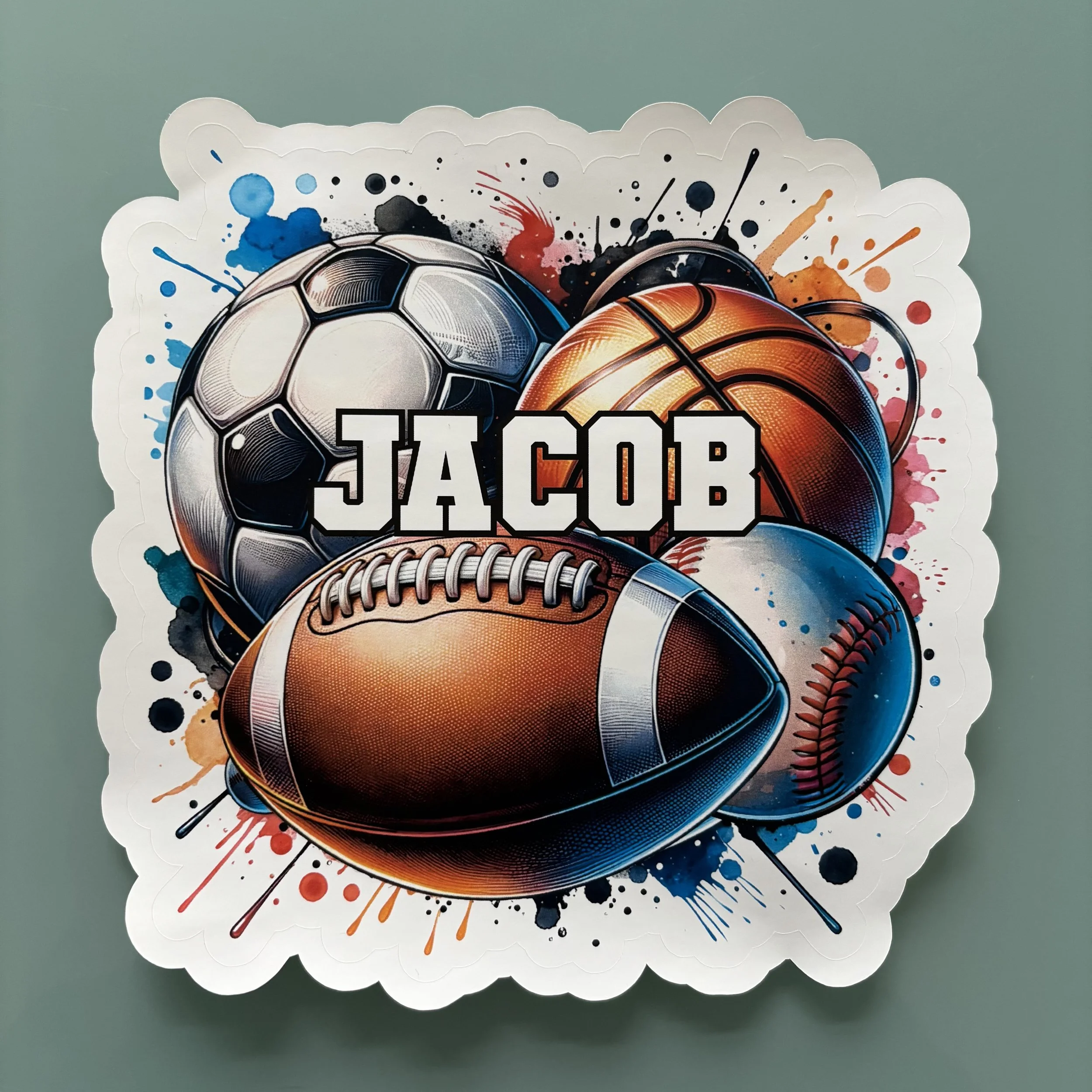 "JACOB" Large Sports Balls Removable Vinyl Sticker *Sample Sale*