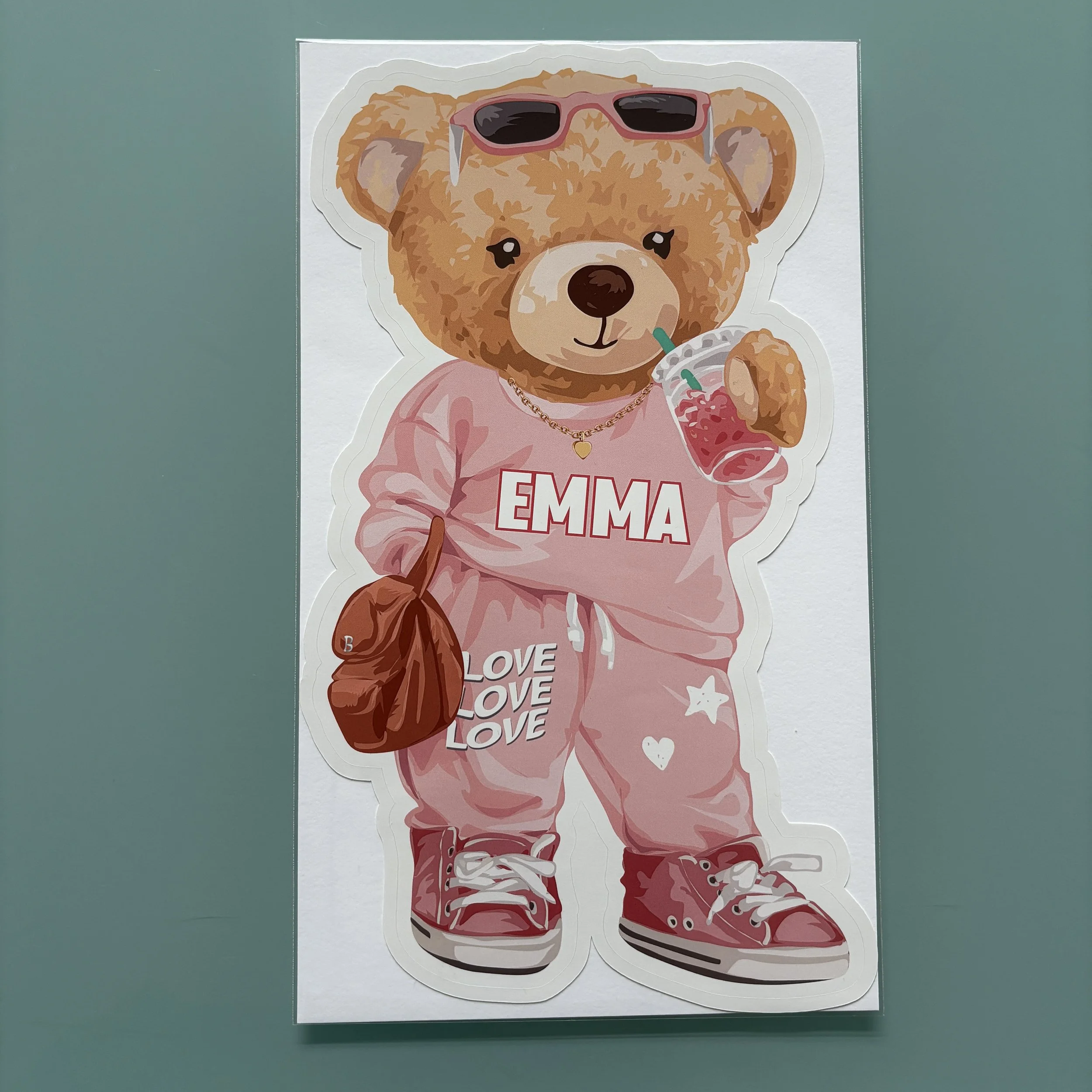 "EMMA" Pink Bear Removable Vinyl Sticker *Sample Sale*