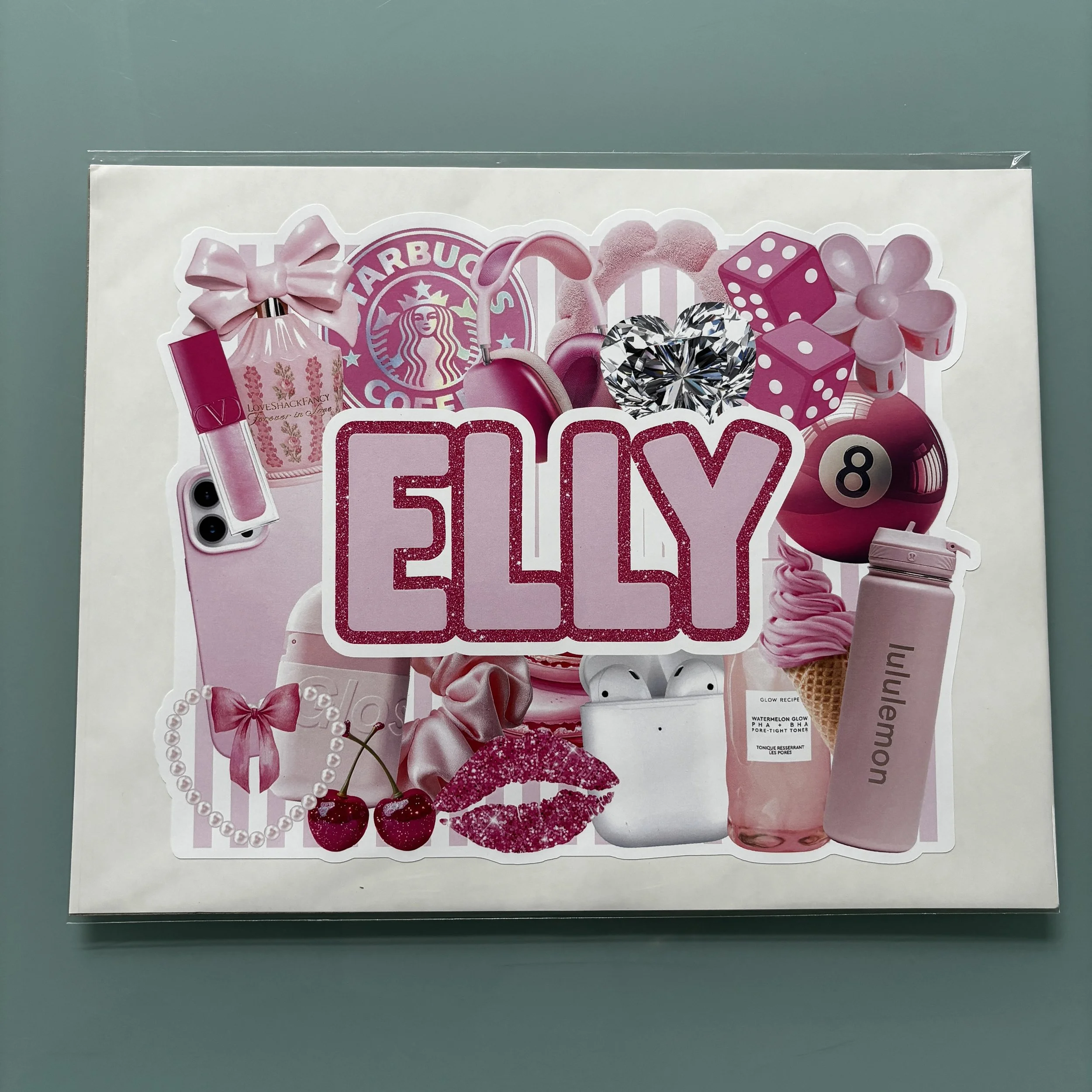 "ELLY" Pink Vibes Collage Large Removable Vinyl Sticker *Sample Sale*