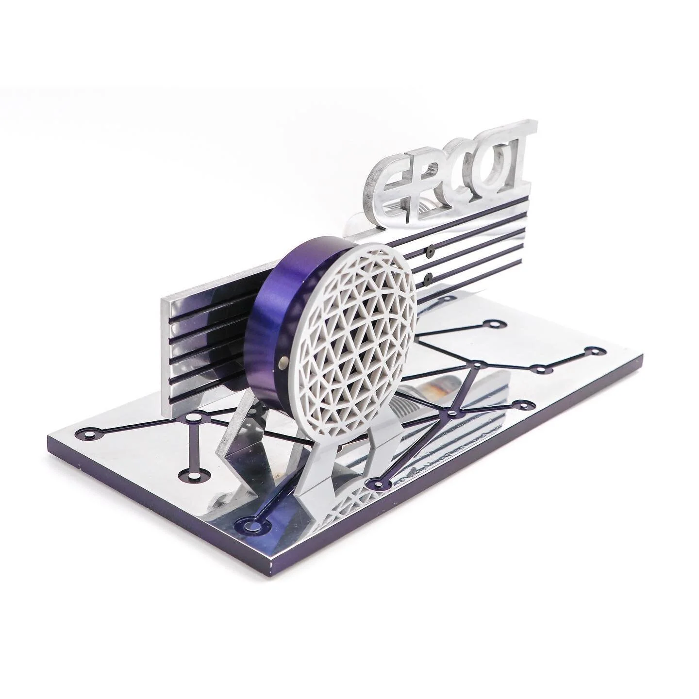 Here is my finished EPCOT themed Stirling Engine. Machining and creating this engine was a labor of love, and an insane amount of fun. Working with new materials and finishes was both exciting and frustrating, but in the end I couldn&rsquo;t be happi