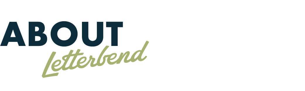 Text reading 'About Letterbend' with 'About' in bold dark blue and 'Letterbend' in cursive light green.