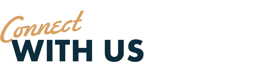 Text graphic with the words "Connect with us" in beige and dark blue fonts.