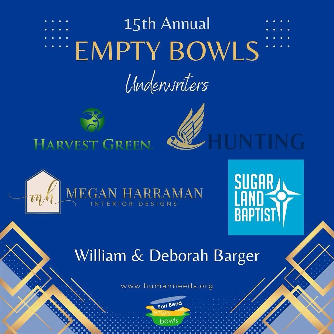 With over two months away from Empty Bowls 2024, our underwriting opportunities are ✨sold out✨!!

Thank you to our amazing Underwriters for helping us reach our fundraising goal!

Whiskey Pull 🥃: Hunting Energy
Wine Pull 🍷: William &amp; Deborah Ba