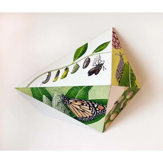 Victoria Fuller, "Monarch and Milkweed",                                                                                              Watercolor and clear coat on paper board, 
6-7/16 x 12-5/8 x 10-3/8 in.