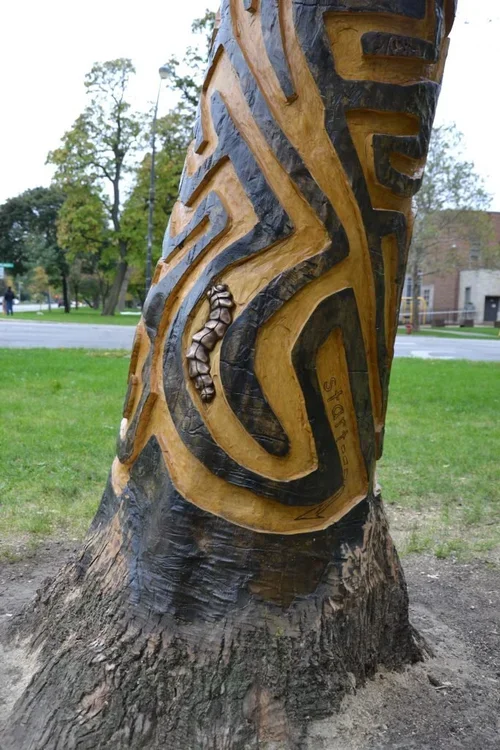 "The A”Maze”ing Larvae of the Emerald Ash Bore" (detail), 2017, by Janet Austin. Location: Palmer Square Park