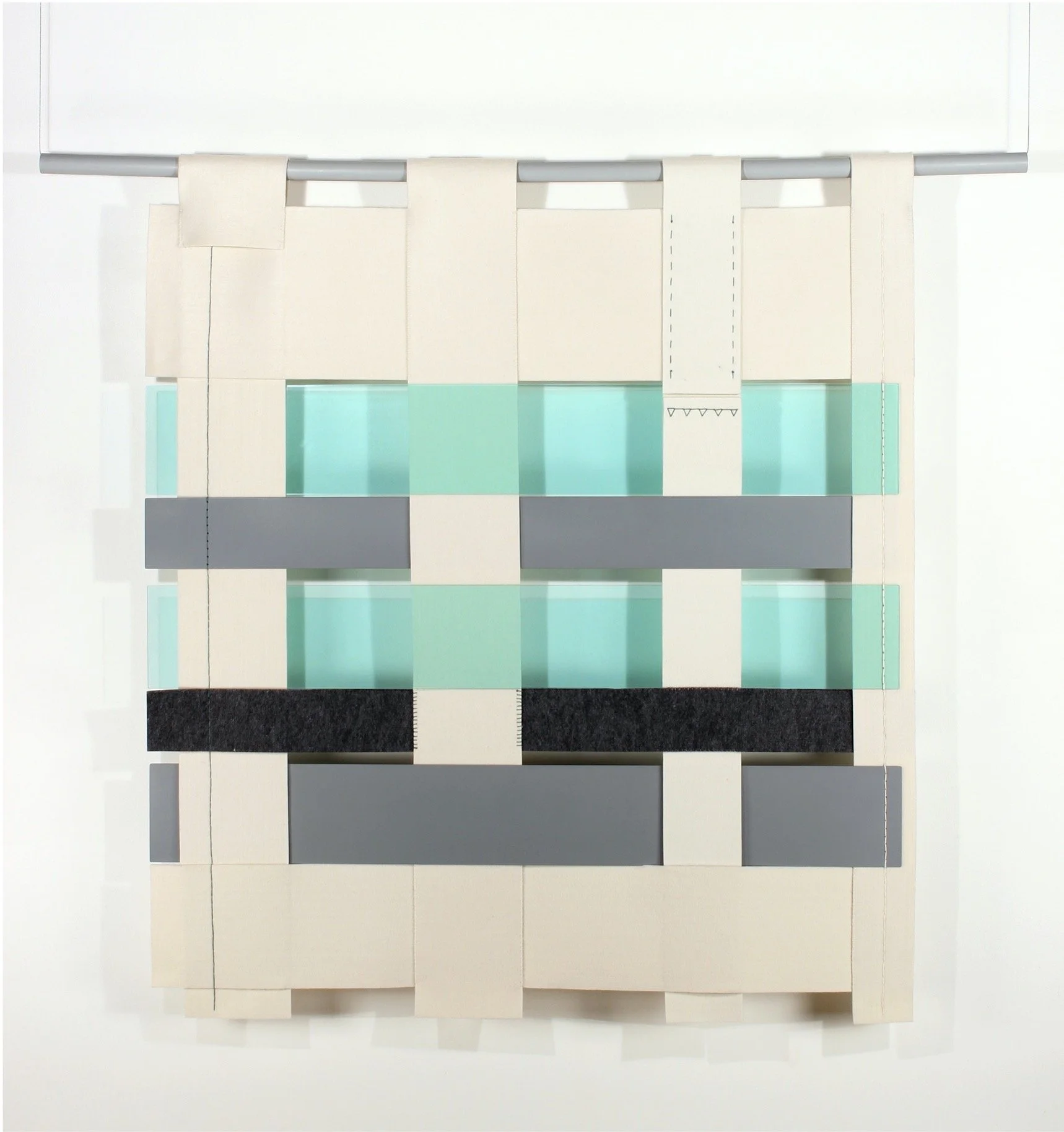 "Collective 27 (pi: 871...296)" by Yvette Kaiser Smith, 55" x 63" x 1.5", 4.7mm acrylic felt, transparent and sanded opaque 1/8” acrylic sheets, 8/4 cotton carpet warp yarn, PVC and aluminum pipe