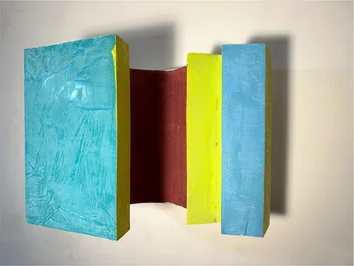 "Red Curve" by Scott Mossman, 23” x 19” x 18”, Acrylic on wood