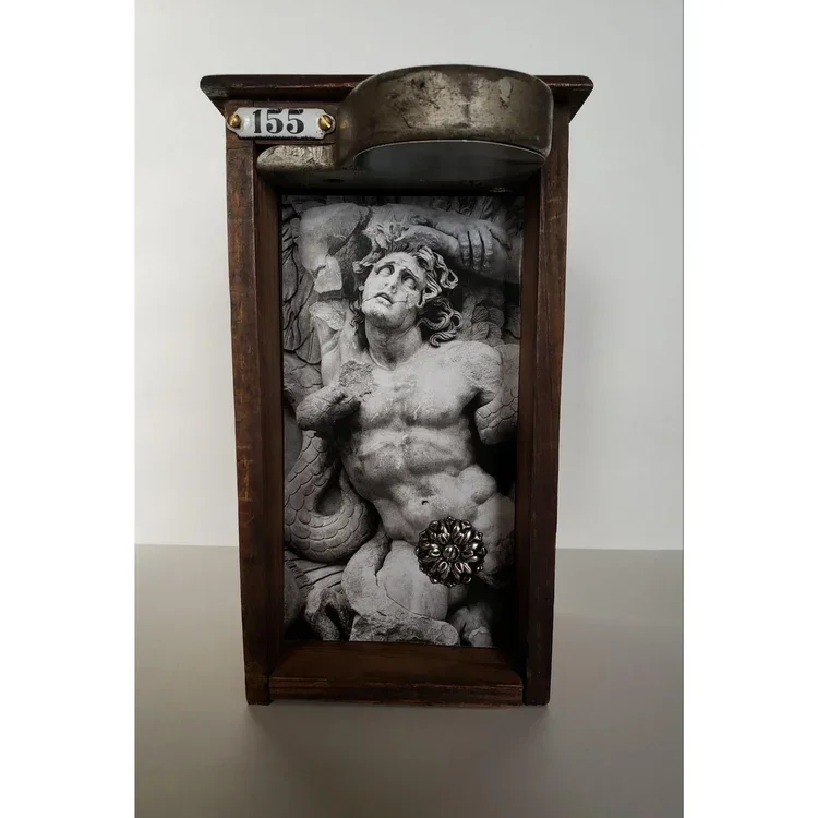 Wallace Bowling, "Above", Construct (mixed media collage), 8-1/2 x 4-1/4 x 5-1/2 in.