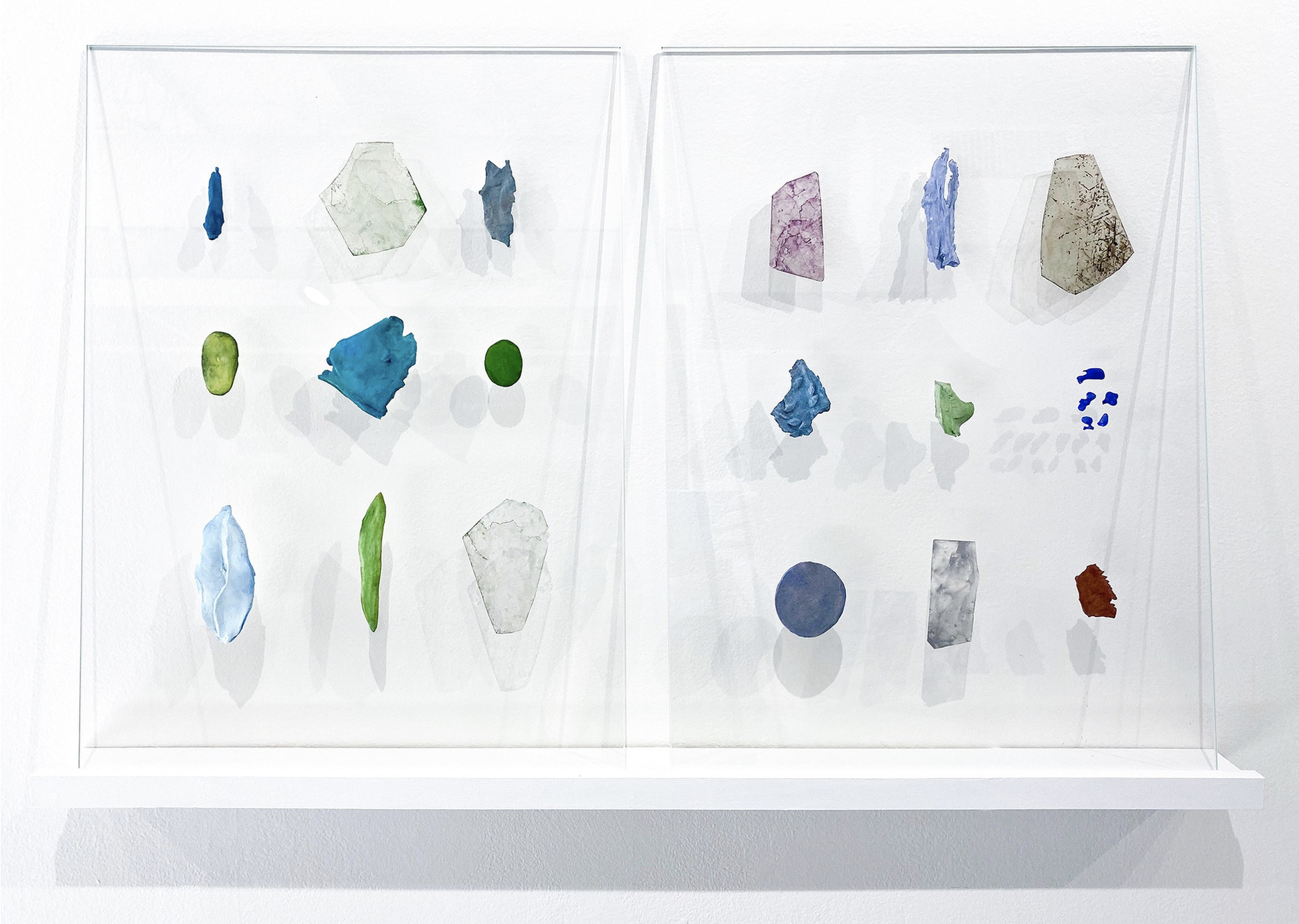 Christine Forni, "Fragments", Paintings, glass, porcelain, vitreous enamel, paint skins, 36 x 20 x 3 in.