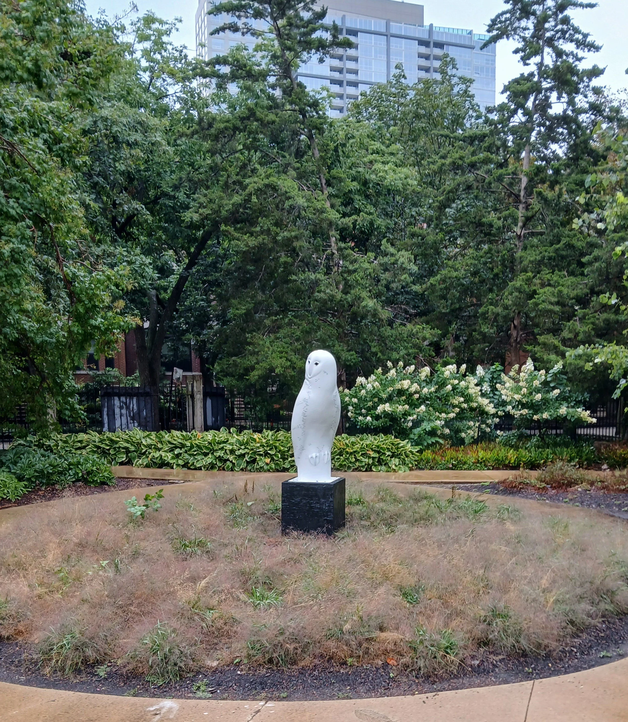 Chicago Women's Park and Gardens: "Snowy Owl" by Stephen Landis, Cone 6-fired stoneware, 80 x 24 x 24 in.