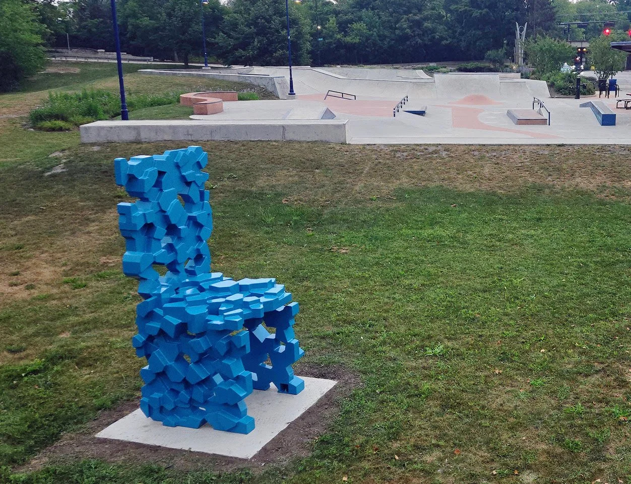 2026-2028 Exhibition Season:
Twiggs Park: "Voronoi Chair" by Patrick D. Wilson, Powder-coated steel, 84 x 36 x 38 in.