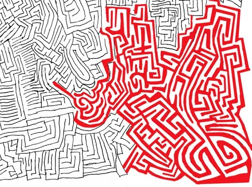 Study for "The A”Maze”ing Larvae of the Emerald Ash Bore" (detail), 2017, by Janet Austin