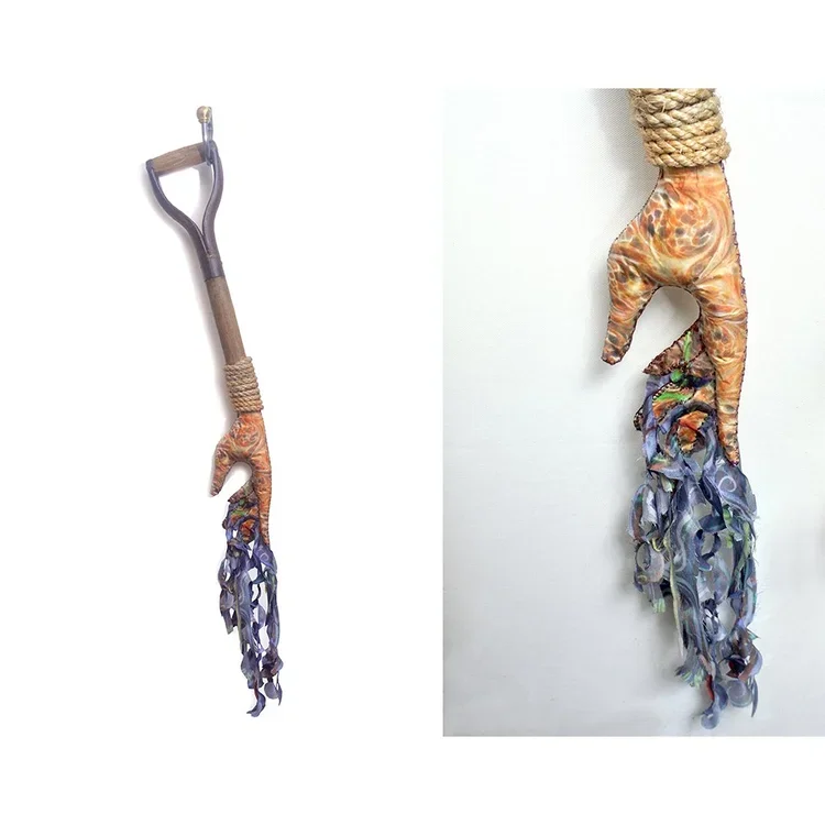 Nancy VanKanegan, "Hand Tool", Found handle, digitally printed silk, rope, hand stitching, 36 x 13 x 6 in.  