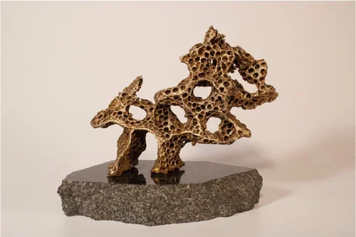 "Home" by Micki LeMieux, 6" x 8" x 4", Bronze, granite