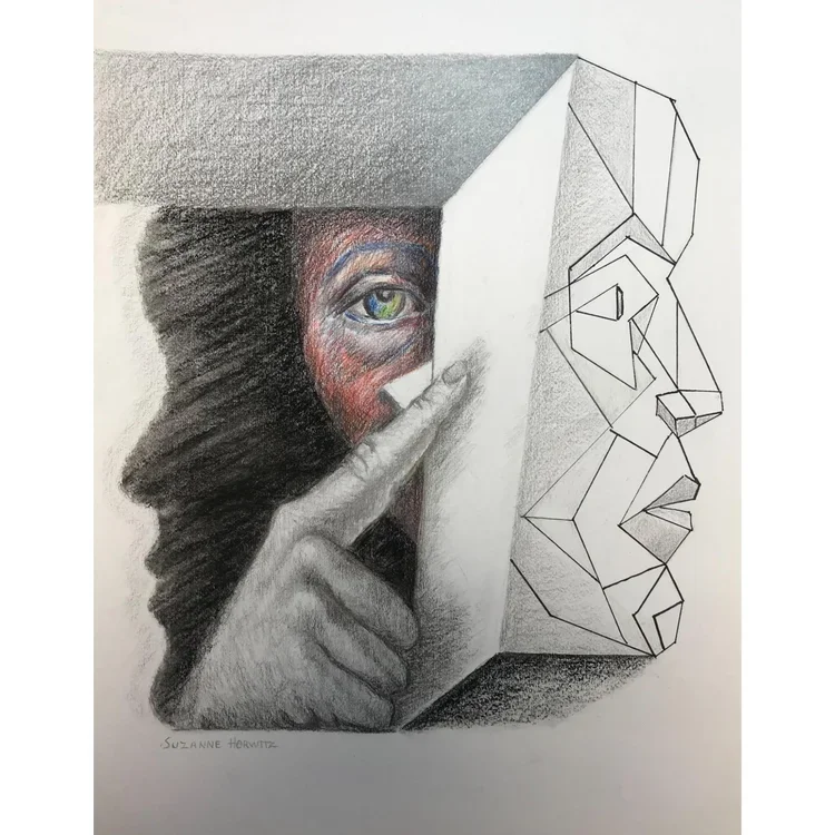 Suzanne Horwitz, "Our Eyes", Drawing colored pencil, graphite, Conté crayon, 11 x 14 in.