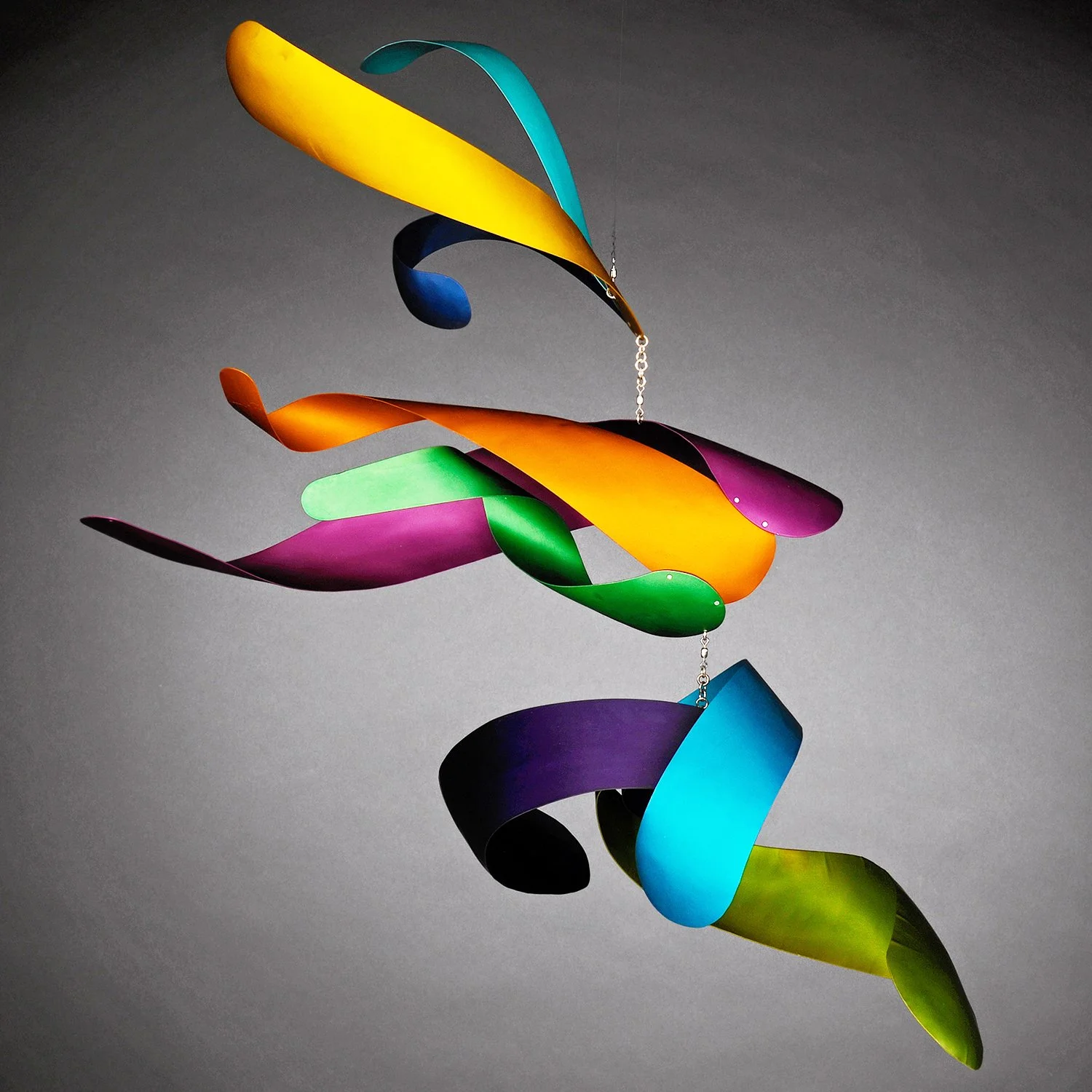 "Pillow Fight Mobile" by Marvin Shafer, Anodized aluminum, 29 x 32 x 32 in.