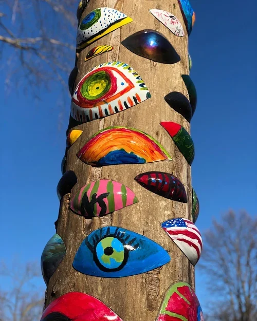"The Watching Tree" (detail), by Paul Russell. Location: "The Watching Tree" by Paul Russell. Location: Pottawattomie Park