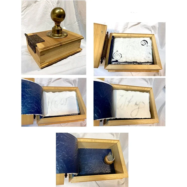 Nancy VanKanegan, "Book of Intention",  Poplar, brass, watermarked handmade paper, vinyl coated paper, 11 x 11 x 8 in.