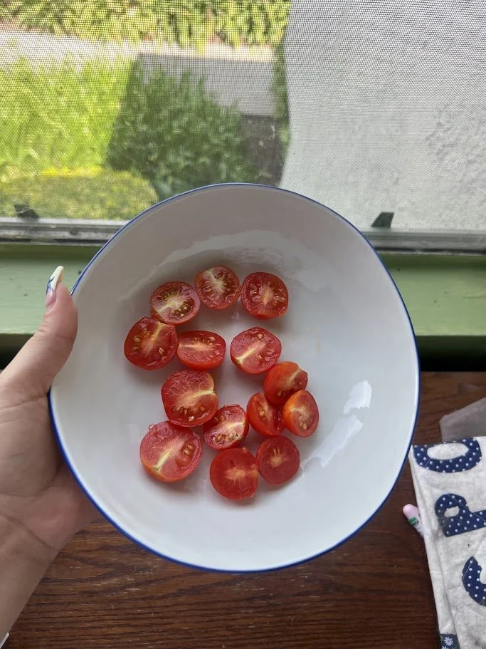 sliced up the tomatoes to cook with breakfast 