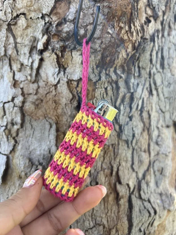 Crochet Lighter Sleeve - Pink & Yellow