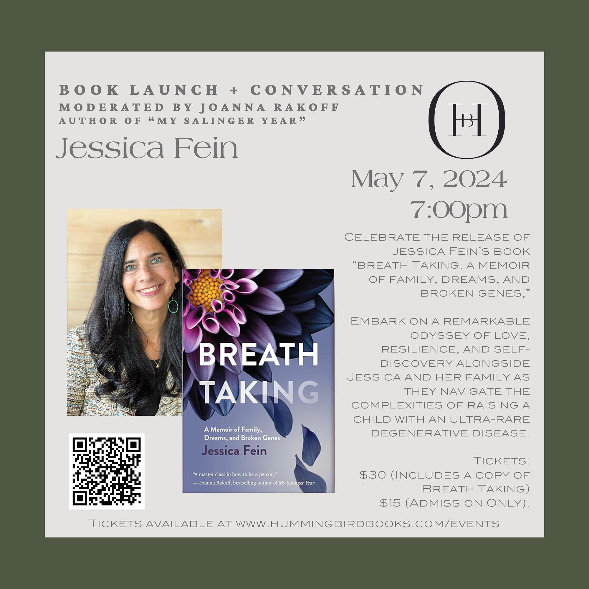 We are so excited to be hosting the book launch for &ldquo;Breath Taking: A Memoir of Family, Dreams, and Broken Genes,&rdquo; by @feinjessica. Jessica will be joined in conversation with @joannarakoff, author of &ldquo;My Salinger Year.&rdquo;

Tick