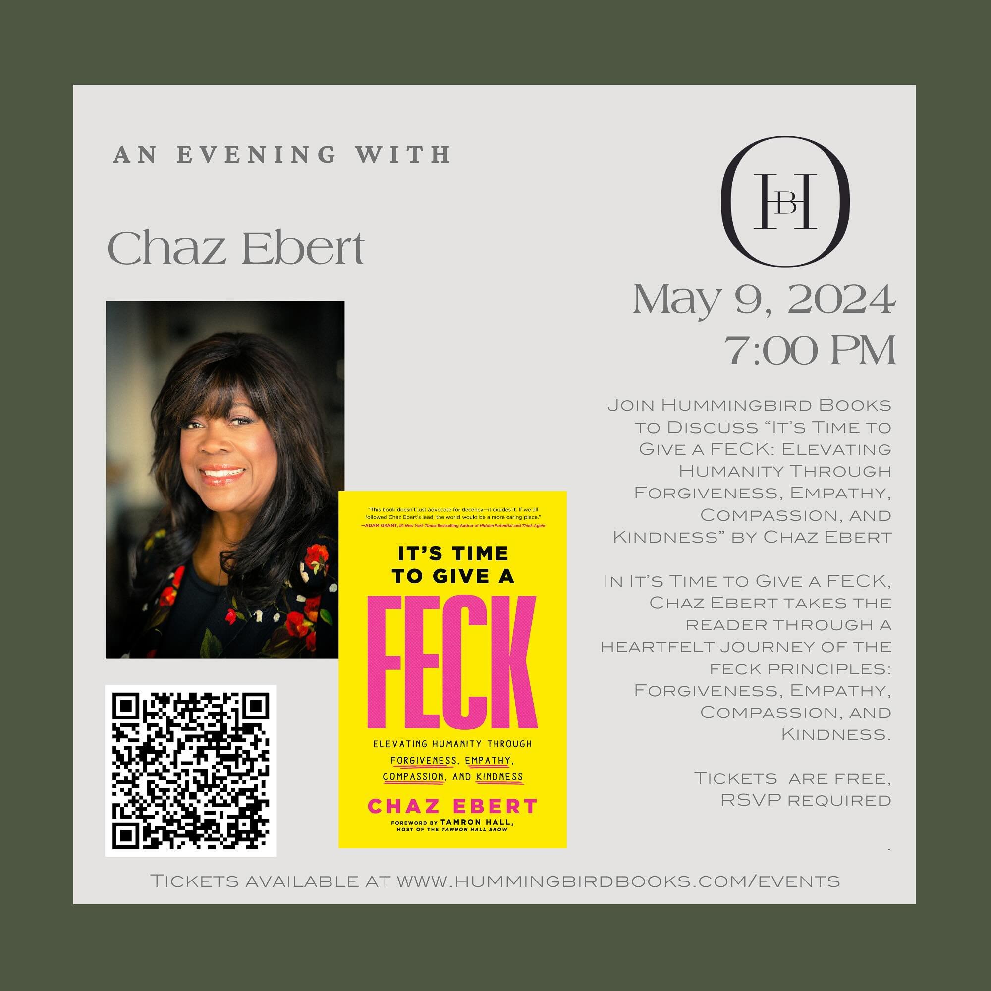 Forgiveness, Empathy, Compassion Kindness - It&rsquo;s time to give a FECK with @chazebert. Join us on May 9 to discuss her new release. Tickets available through the QR code on this post or by visiting our events page on our website. 

#indiebooksto