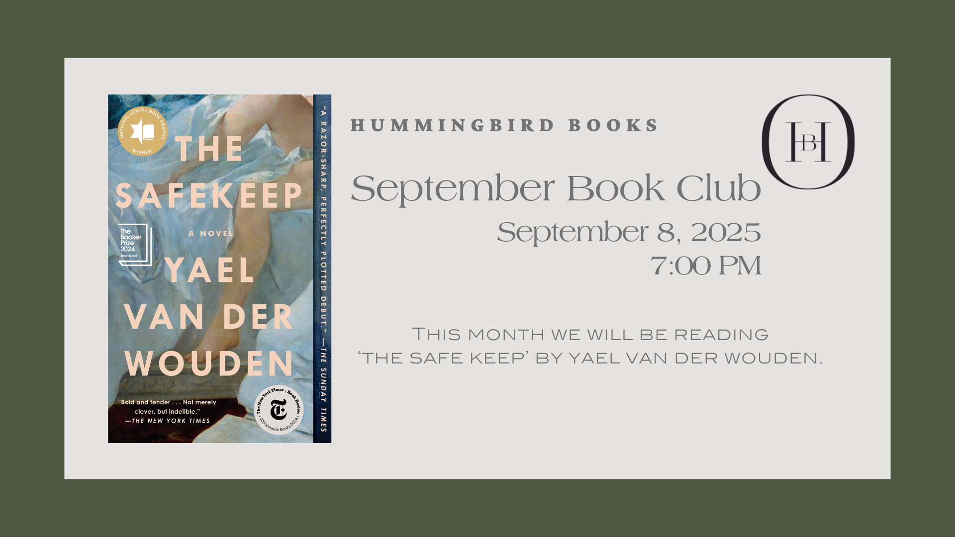 Hummingbird September Book Club: 'The Safe Keep' by Yael van der Wouden