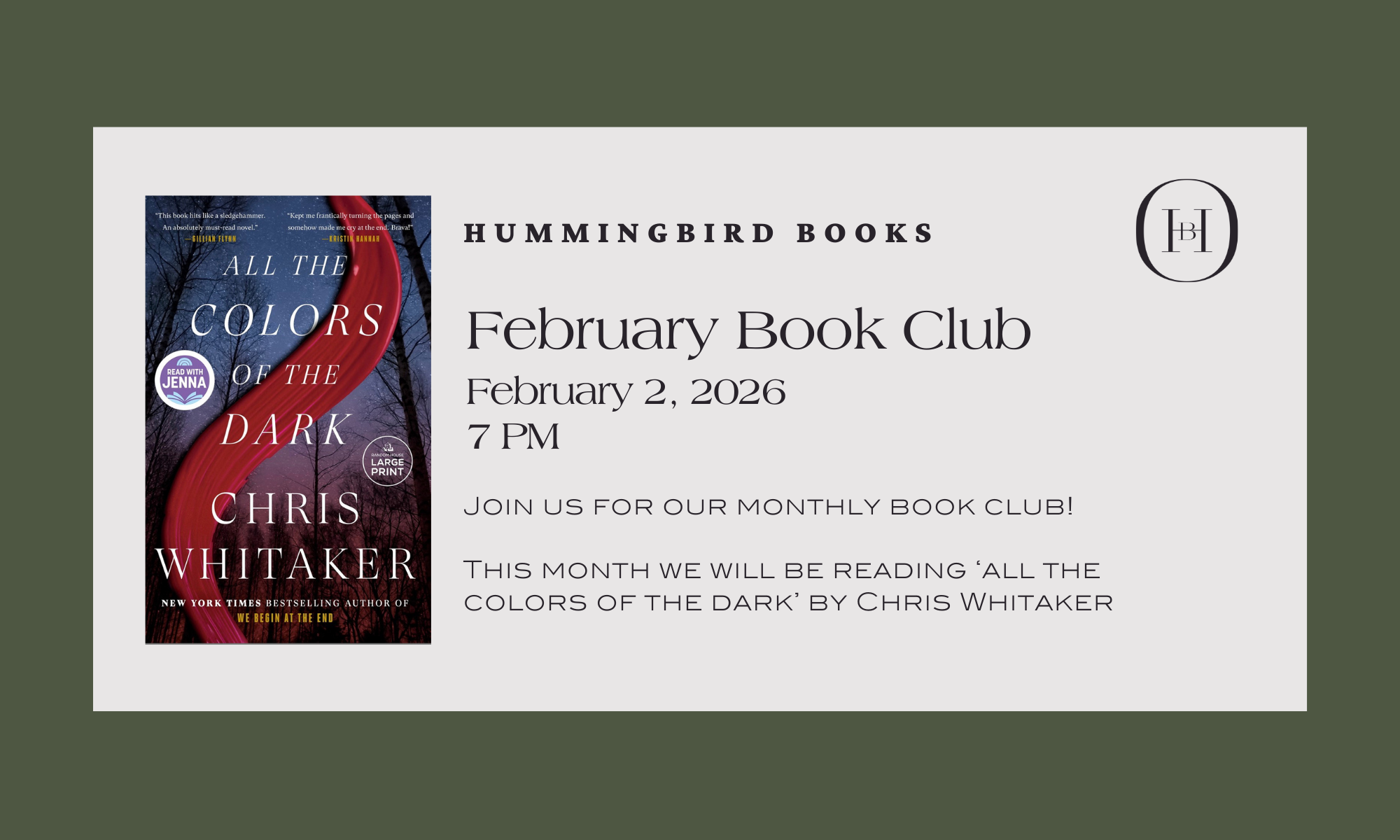 Hummingbird February Book Club: 'All the Colors of the Dark' by Chris Whitaker