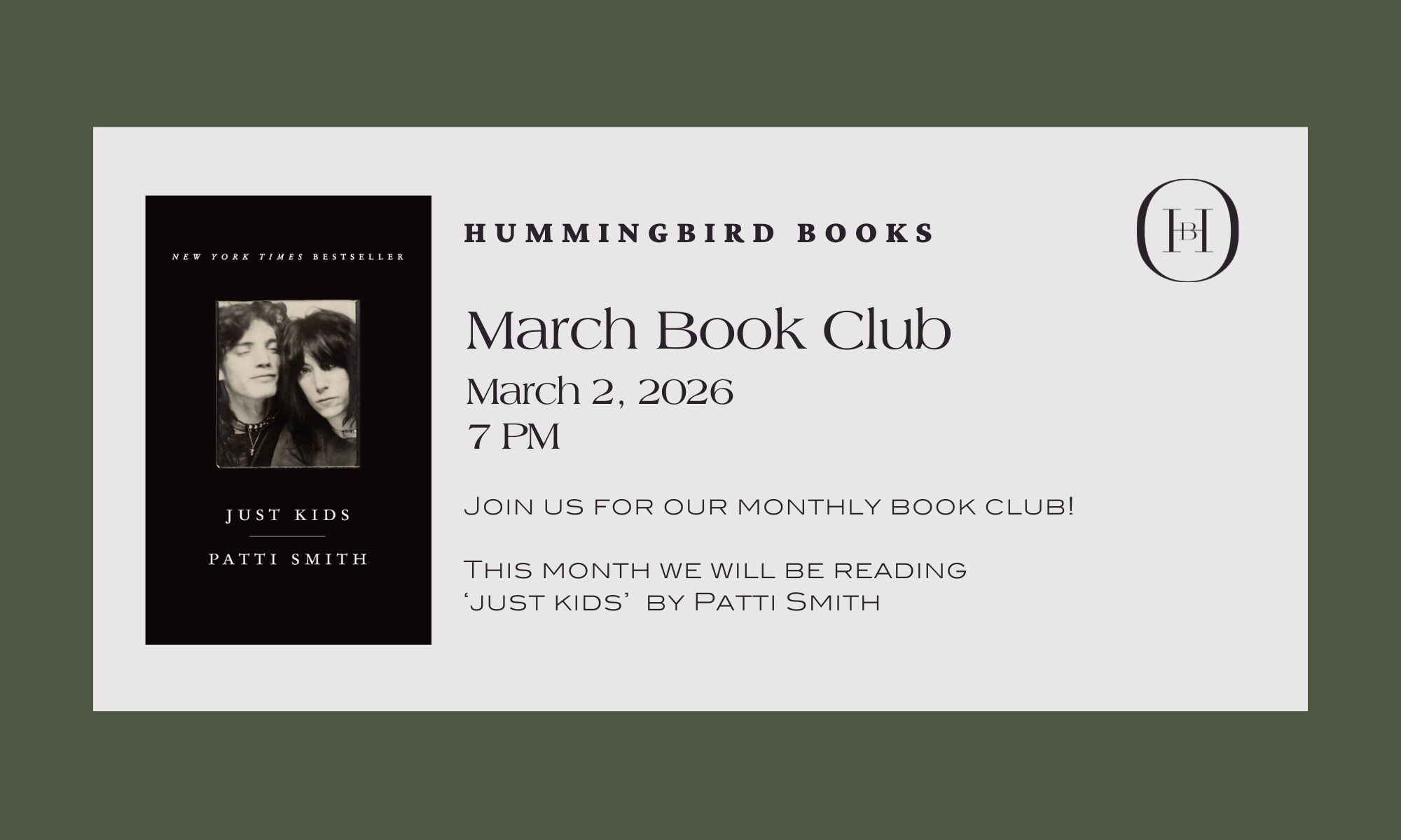 Hummingbird March Book Club: 'Just Kids' by Patti Smith