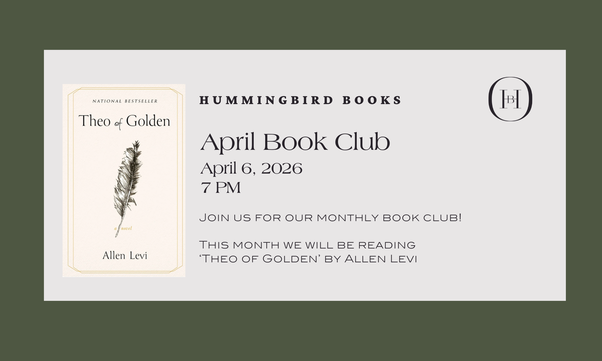 Hummingbird April Book Club: 'Theo of Golden' by Allen Levi