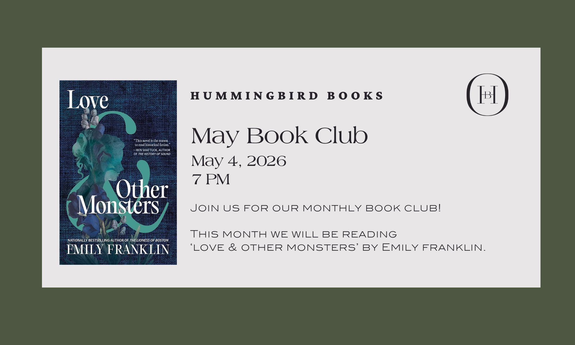 Hummingbird May Book Club: ‘Love &amp; Other Monsters’ by Emily Franklin