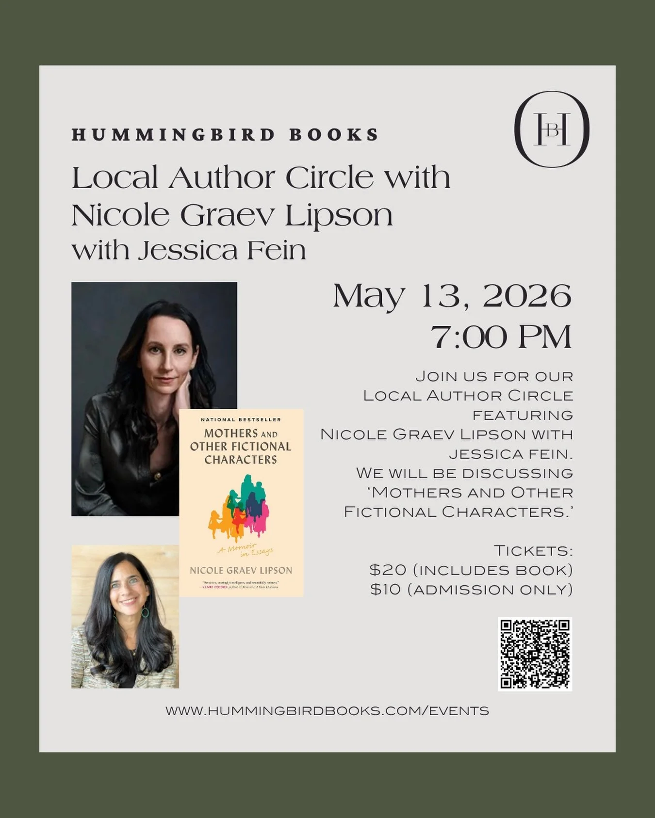 Join us for a special spring book club as we dive into &lsquo;Mothers and Other Fictional Characters&rsquo; featuring author @nglipson, now with @feinjessica as moderator!🌻📖

Tickets: $20 with book included, $10 general admission

Tickets are still