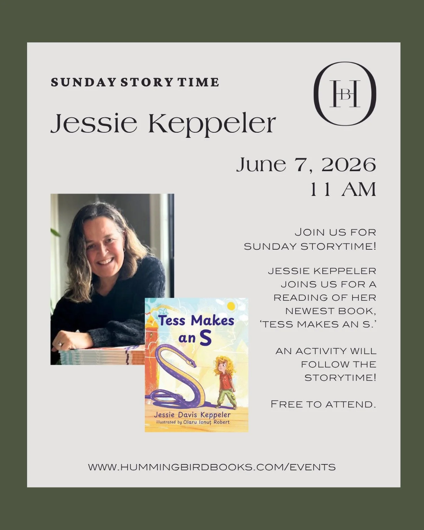 Join Author @a.thousand.stickie.notes for Sunday Storytime in June! She will be reading her book &lsquo;Tess Makes An S,&rsquo; a story about a young girl in speech therapy. Tess has to work hard to best certain letters, especially the slippery, snak