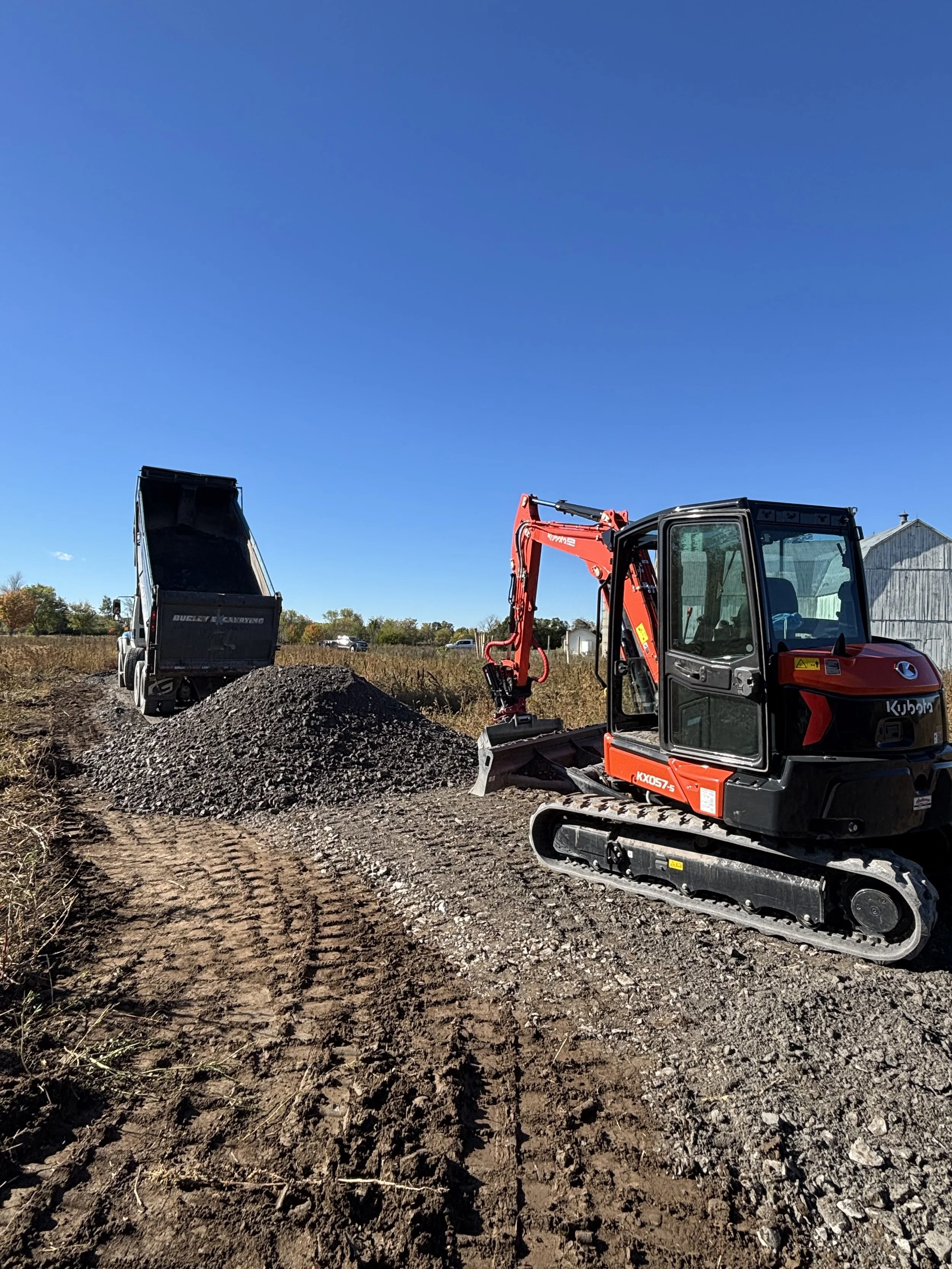 You can't build your dream home without proper access for your contractors!  A strong base is key for getting heavy contractor vehicles close to your job site, and keeping them happy throughout changing weather conditions.  