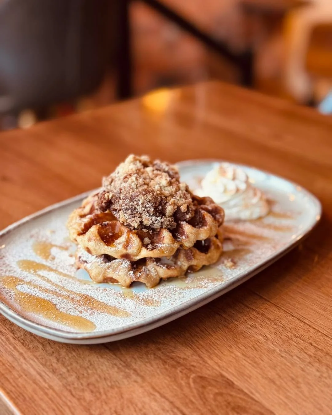 Our &lsquo;Caramelised Apple Waffle&rsquo; has returned to satisfy your seasonal desires 🍎

Freshly baked fluffy Belgian waffle topped with caramelised apple, warming spices, crumble &amp; maple syrup. Served with whipped cream 🧇 🍏🍁🍦

This seaso