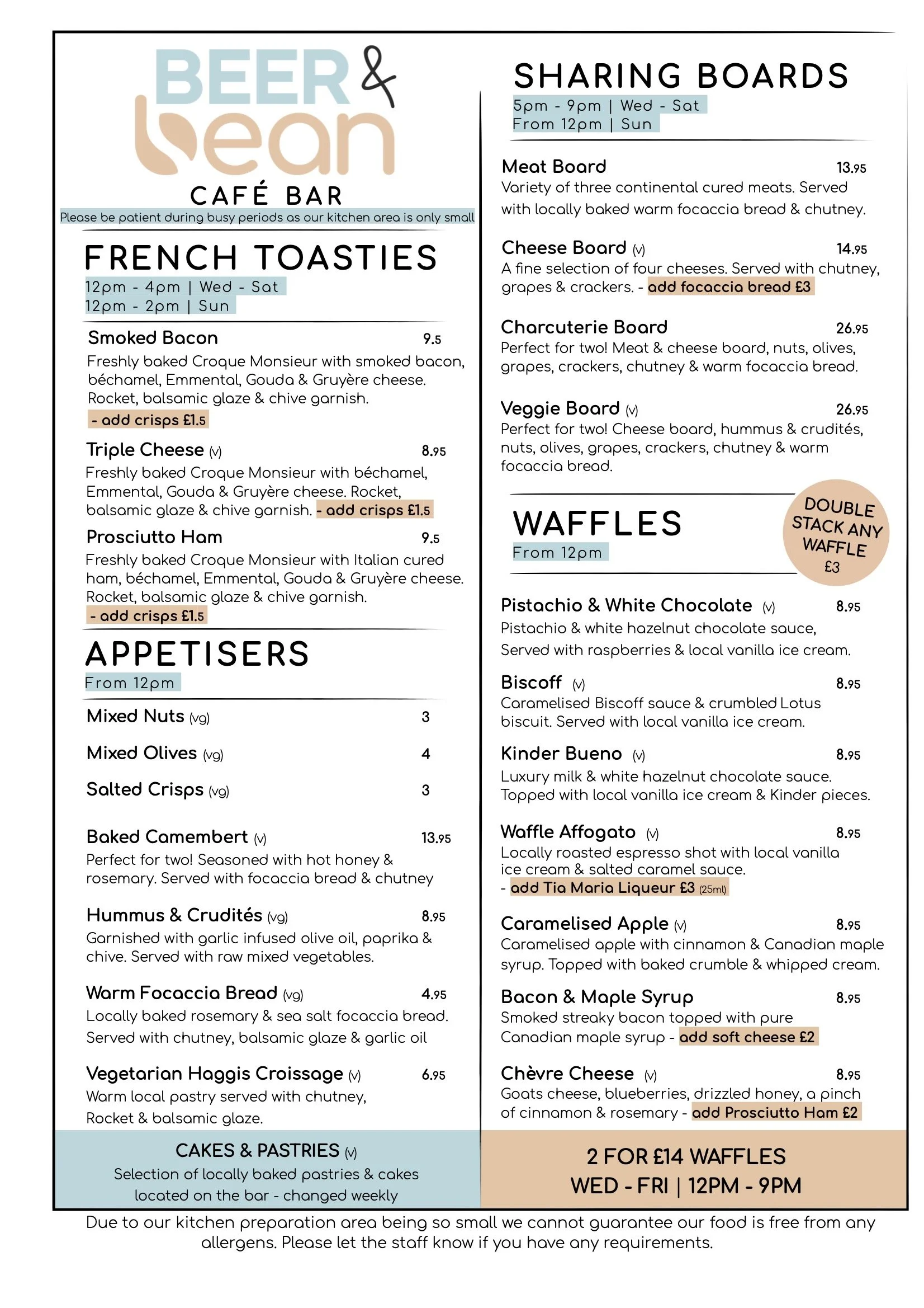 Beer and bean food menu buxton