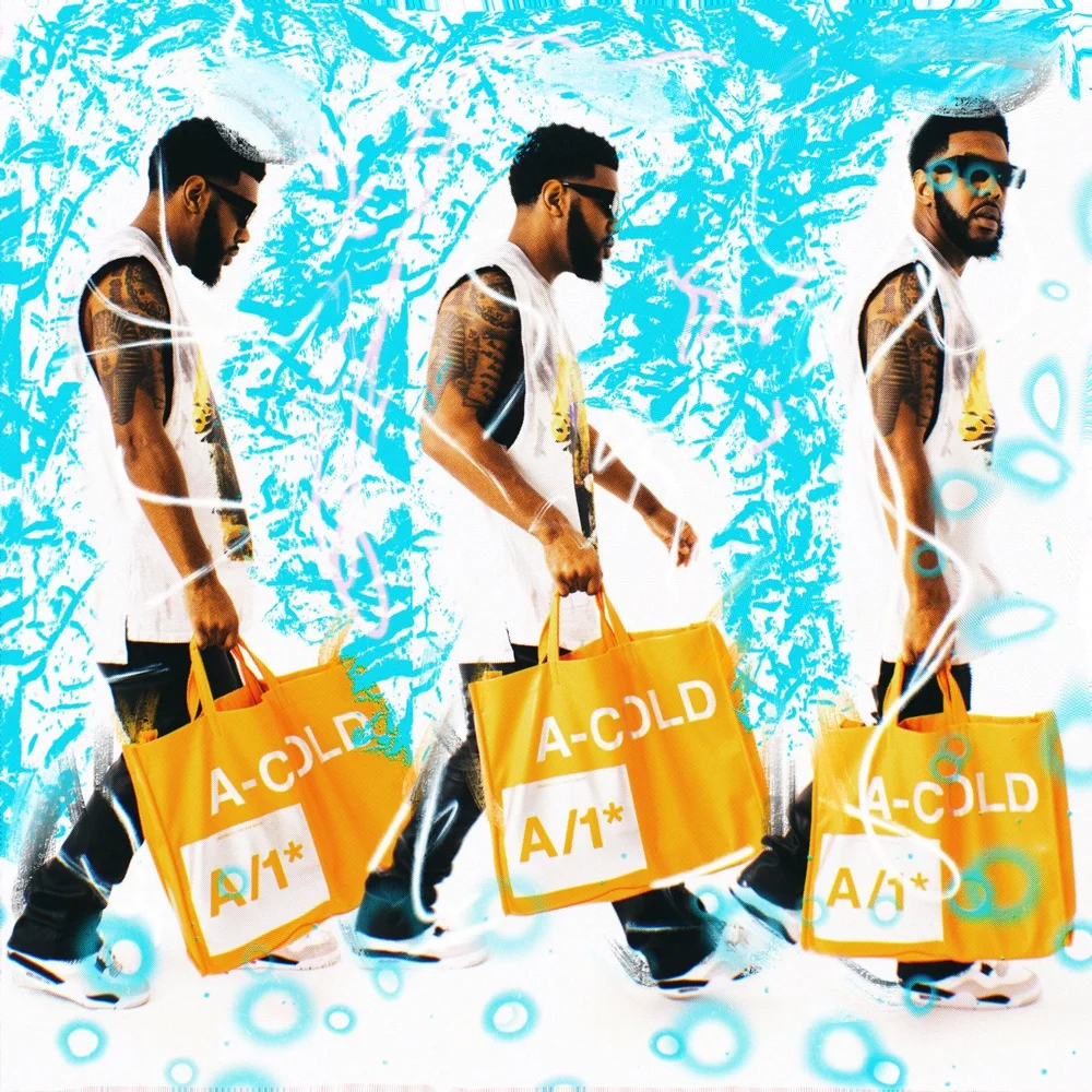 NAW editorial portrait with a bright yellow shopping bag