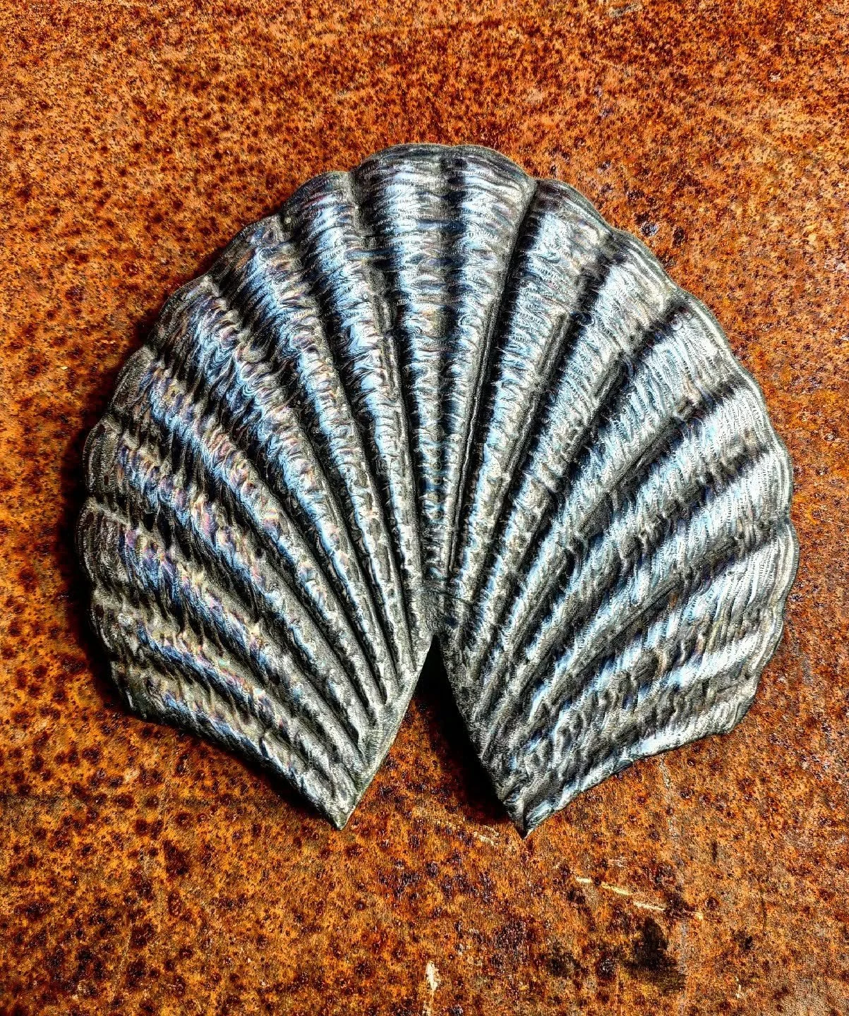 Stainless steel shell.#carved #stainless_steel #scallop #shell #gate #sea #luxury #bespoke #metalwork